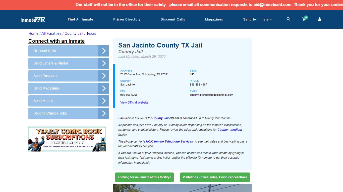 San Jacinto County TX Jail - Inmate Locator - Coldspring, TX